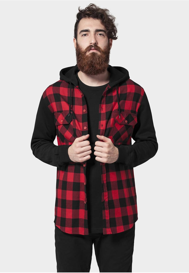 Urban Classics Hooded Checked Flanell Männer Flanellhemd schwarz/rot Basics, Streetwear S Blk/Red/Bl