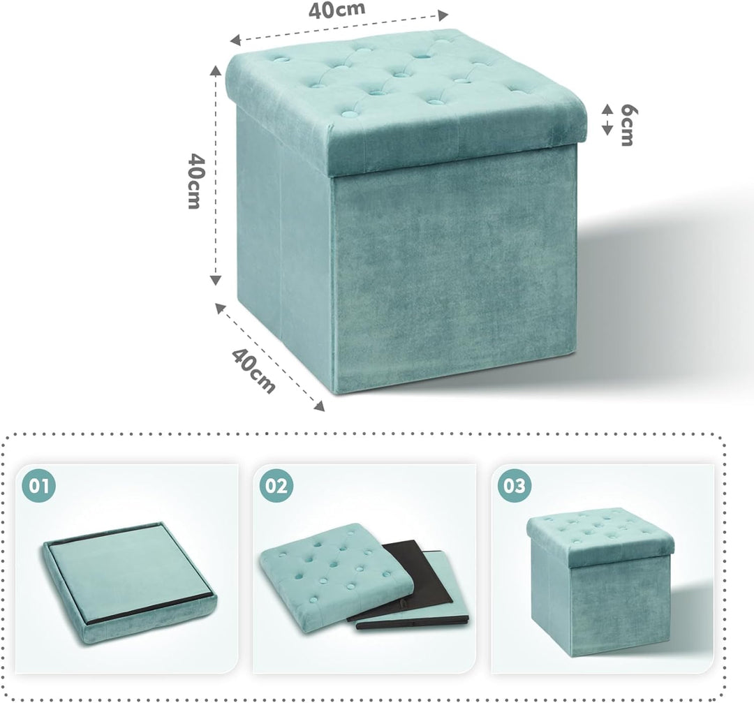 Bonlife Samt Faltbarer Hocker,Sitzhocker Samt Sitztruhe mit Stauraum Kinder,Aufbewahrungshocker mit