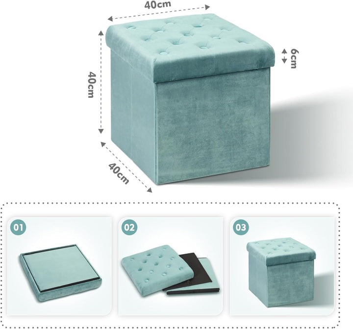 Bonlife Samt Faltbarer Hocker,Sitzhocker Samt Sitztruhe mit Stauraum Kinder,Aufbewahrungshocker mit
