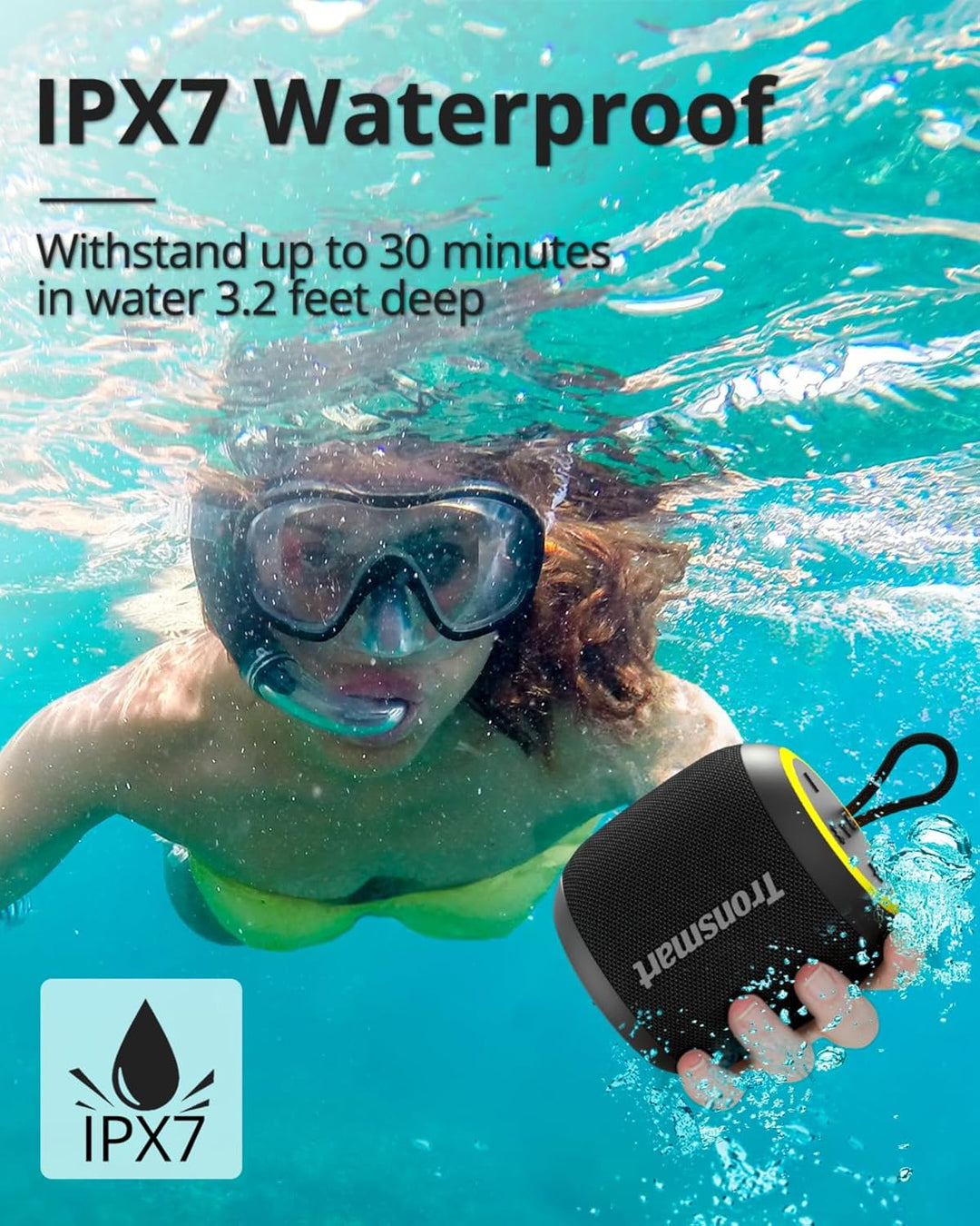 Tronsmart T7Mini Bluetooth Lautsprecher Musikbox mit Licht, 15W Stereo Bluetooth 5.3, IPX7 Wassersch