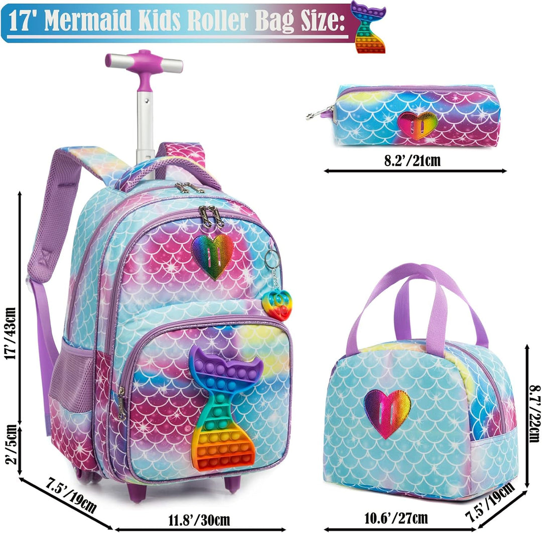 Rucksack Schulranzen Trolley,Schulrucksack Mädchen Teenager,3PCS 17” Kinder Schultrolley Geeignet fü