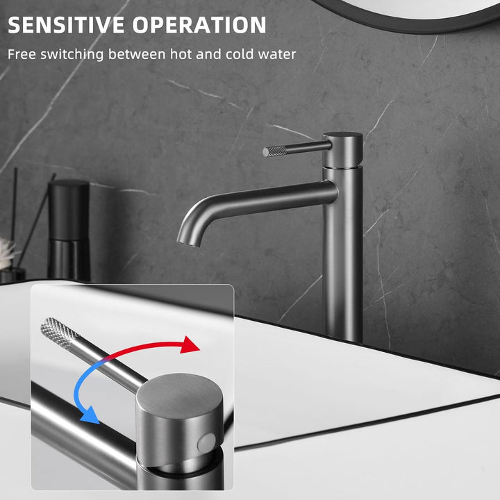 PHASAT Wasserhahn bad hoch Einhebel Waschbecken Armatur Gunmetal Grau Waschbecken Armatur Badezimmer