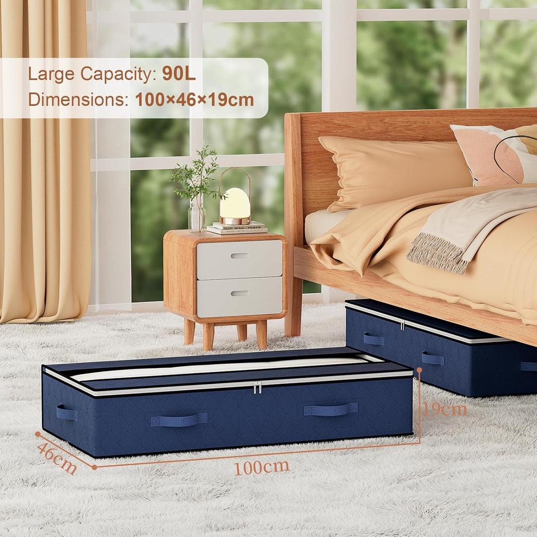 GoMaihe Unterbettkommode 90L Unterbett Aufbewahrungsbox mit Deckel - Faltbare Bettdecken Aufbewahrun
