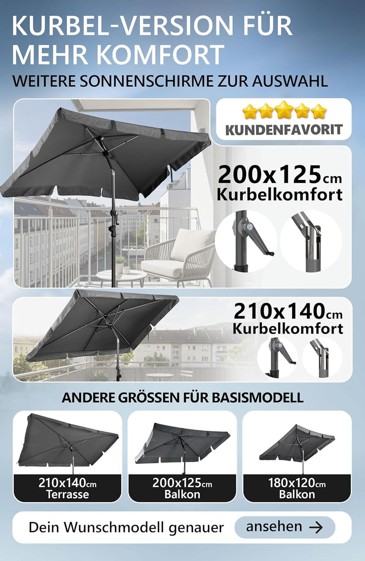 4smile Sonnenschirm Balkon SunnyShade - Sonnenschutz Balkon 3-in-1 SET, Anthrazit - UPF 50+ Sonnensc
