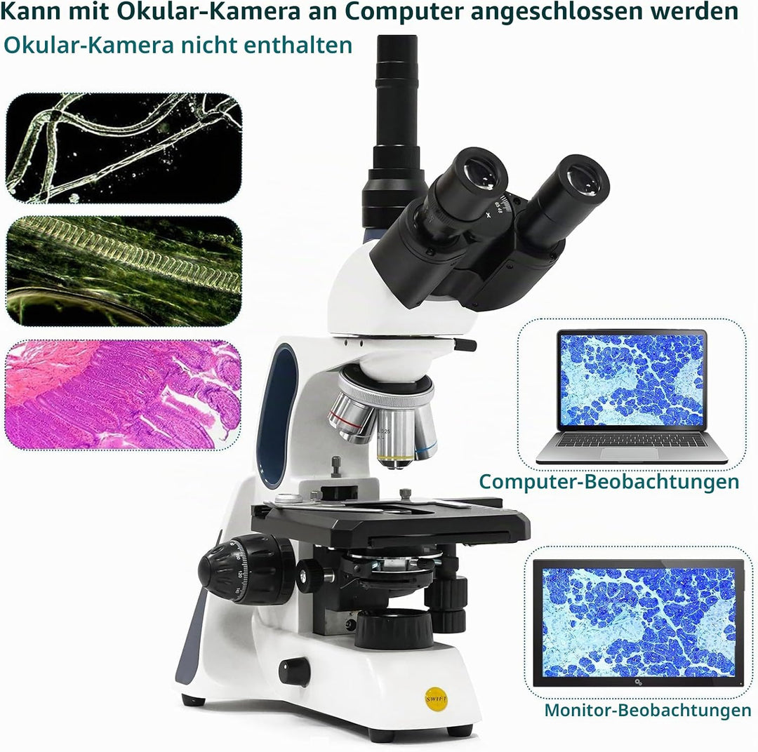 Swift SW400 Compound-Trinokular-Labor-Mikroskop, Unendliches optisches System, 40X-2500X Vergrösseru