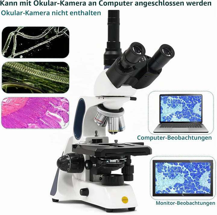 Swift SW400 Compound-Trinokular-Labor-Mikroskop, Unendliches optisches System, 40X-2500X Vergrösseru