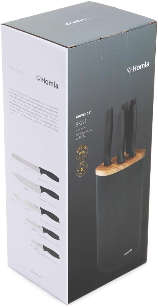 HOMLA Skat Messerset von 6 - Klinge aus Rostfreiem Stahl - 6 Messer und Aufbewahrungsblock - Ergonom