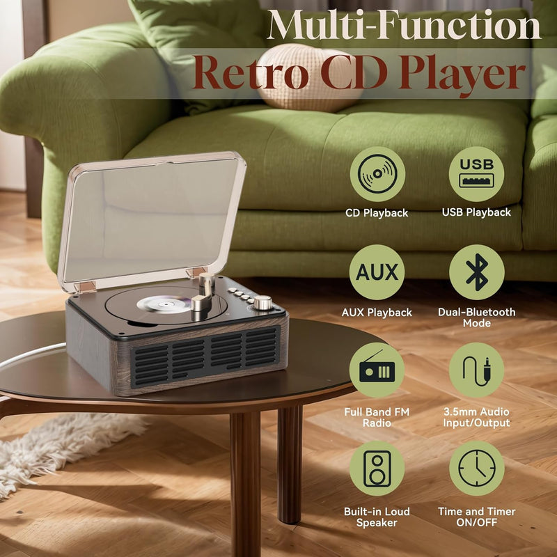 Gueray CD Player Bluetooth Radio mit CD Player mit Lautsprecher Unterstützung USB-Wiedergabe AUX-Wie