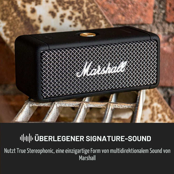 Marshall Emberton Bluetooth Tragbarer Lautsprecher, Kabelloser, Wasserabweisend - Schwarz Schwarz Tr