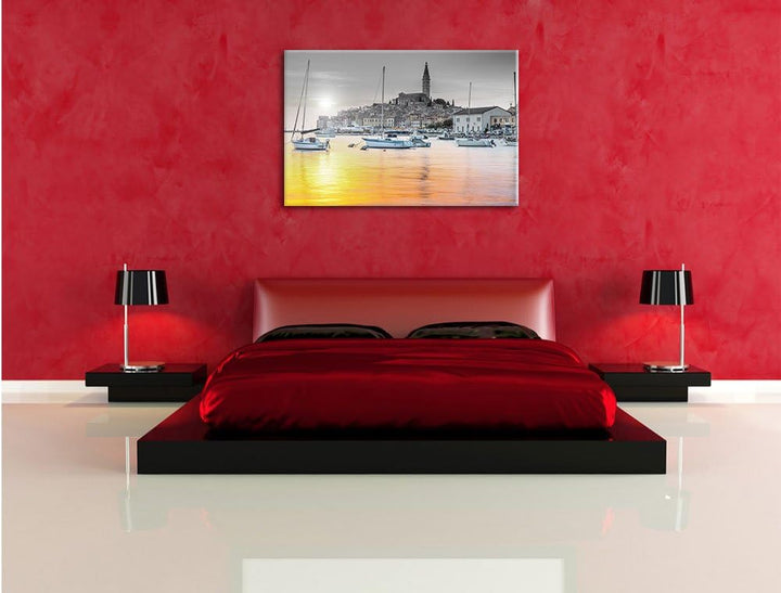 Pixxprint Kroatische Hafenstadt / 100x70cm Leinwandbild bespannt auf Holzrahmen/Wandbild Kunstdruck