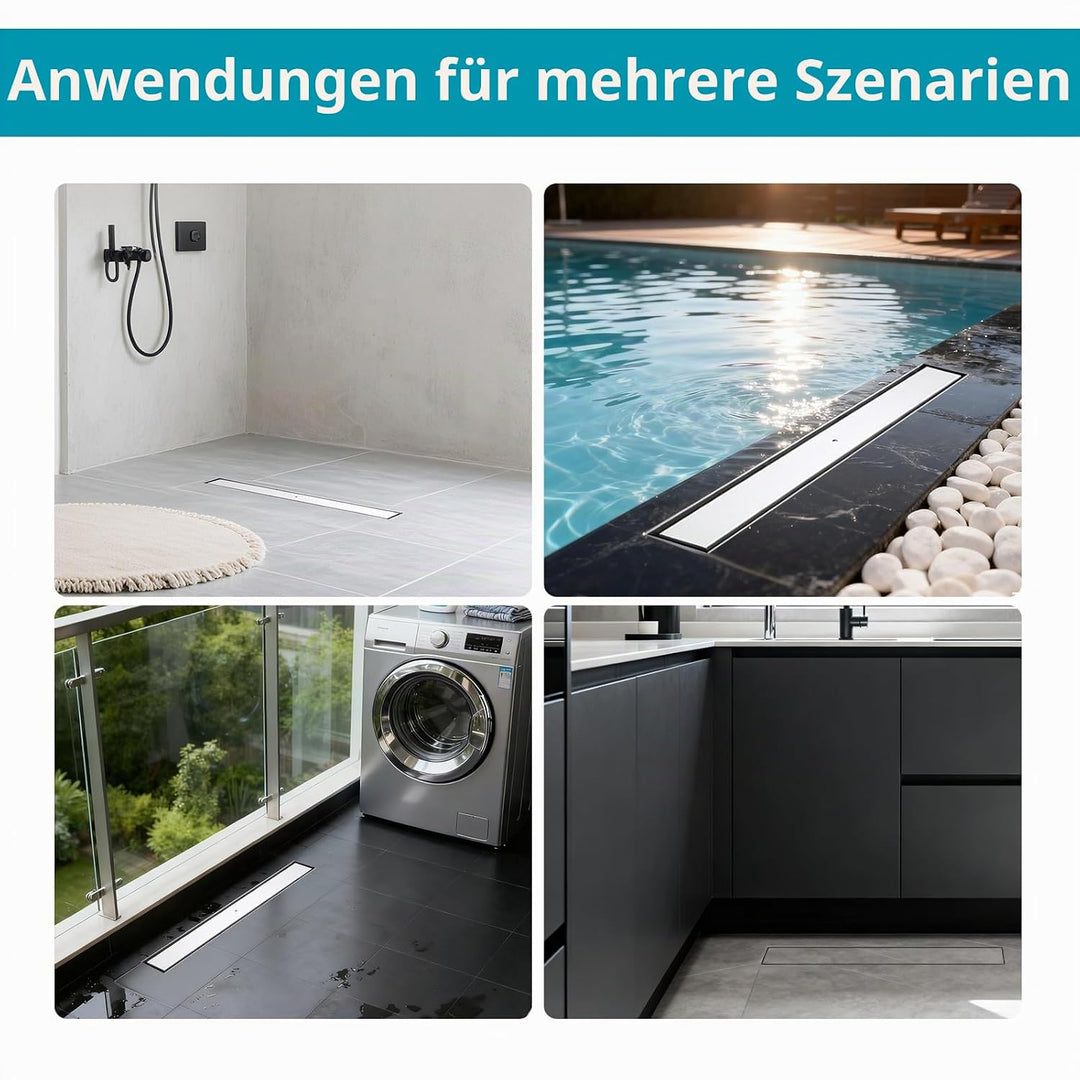Duschrinne 60cm 304 Edelstahl Bodenablauf - 360° Siphon Befliesbar Duschablauf Extra Flach mit Geruc