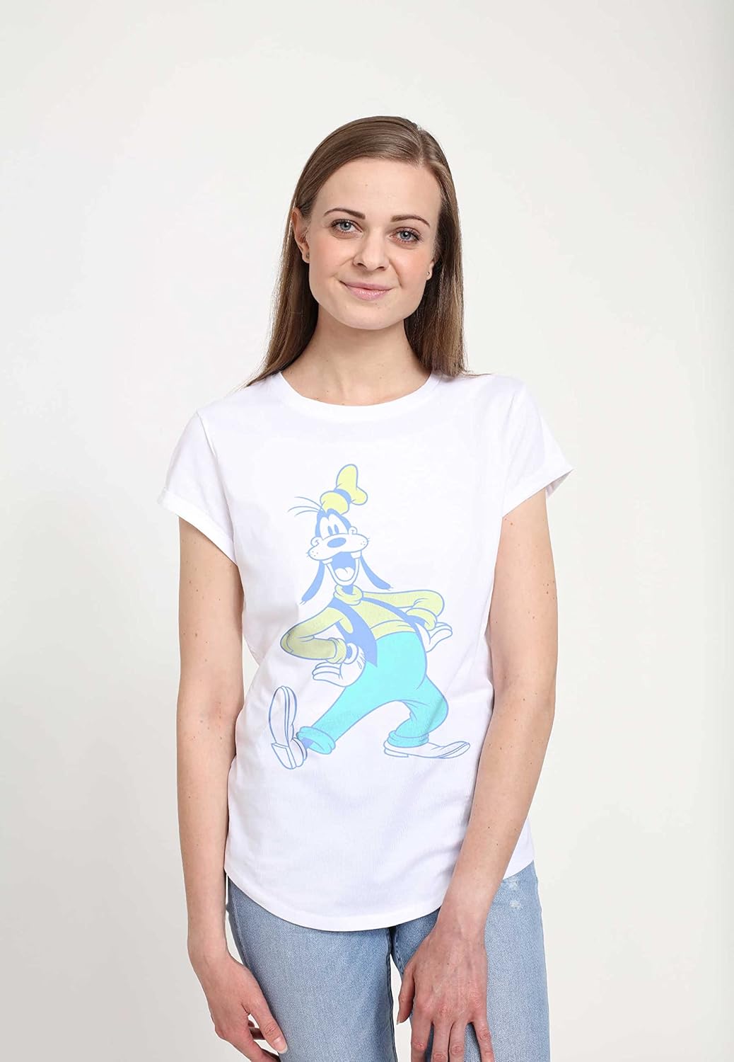 Disney Classics Damen Mickey Classic-Goofy Neon Women's Organic Rolled Sleeve T-Shirt XL Weiss, XL W