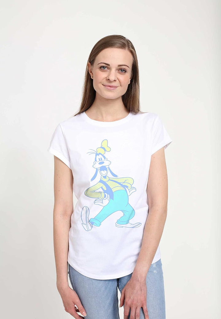 Disney Classics Damen Mickey Classic-Goofy Neon Women's Organic Rolled Sleeve T-Shirt XL Weiss, XL W