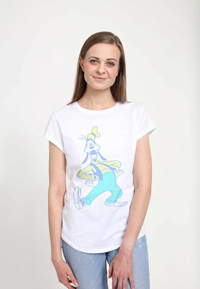 Disney Classics Damen Mickey Classic-Goofy Neon Women's Organic Rolled Sleeve T-Shirt S Weiss, S Wei