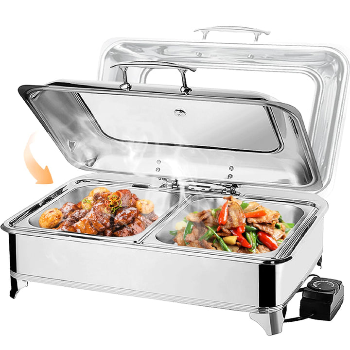 Chafing Dish Elektrisch 9L, Catering Warmhaltebehälter Edelstahl, Rechteckiger Chafing Dish Set Spei