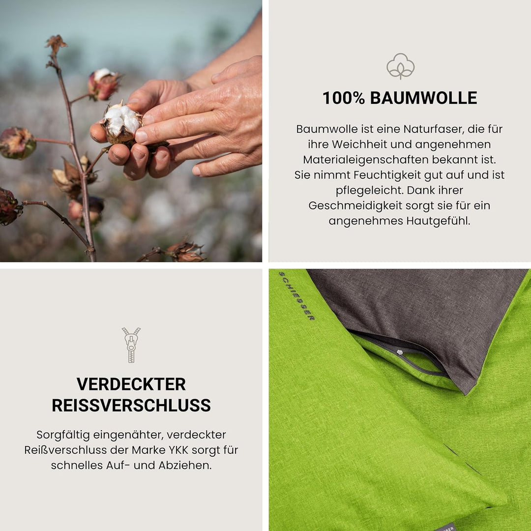 Schiesser Wende-Bettwäscheset Doubleface in angenehm glatter Renforcé Qualität, Made IN Green, Farbe