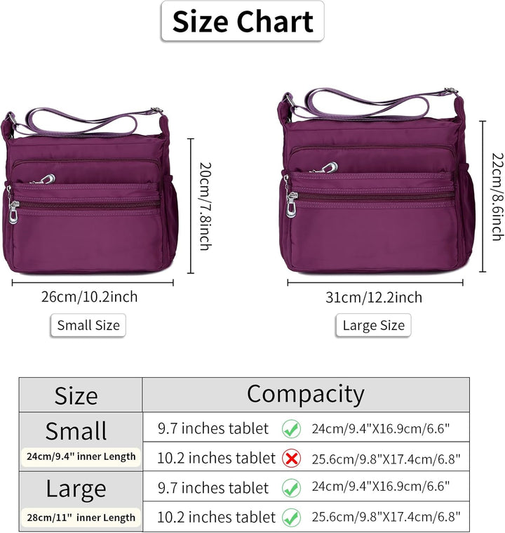 NOTAG Damen Umhängetasche, Wasserdicht Nylon Schultertasche Multi-Tasche Messenger Bag 2 Size (Lila,