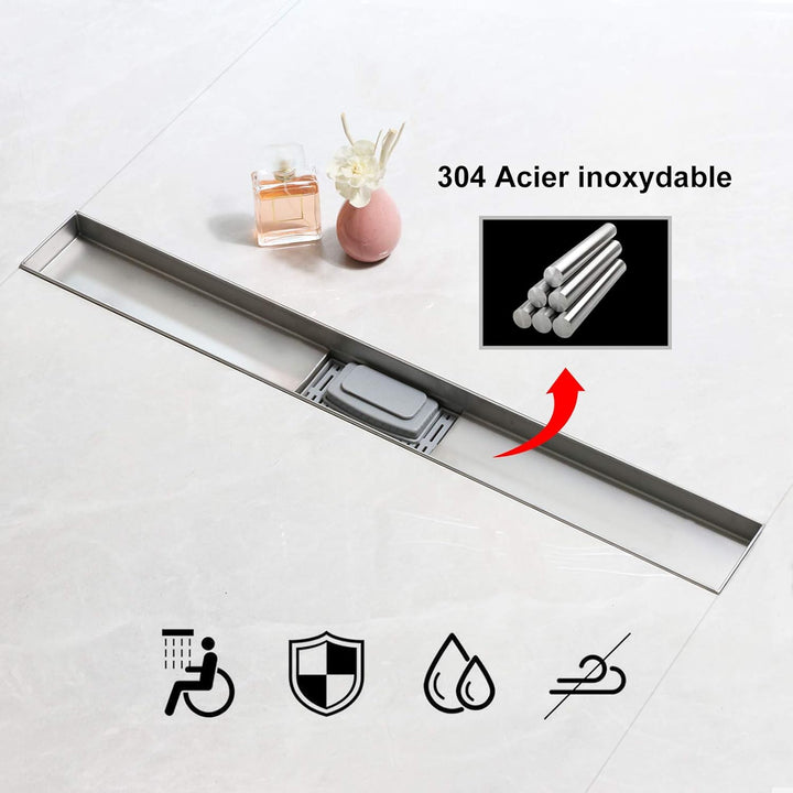 SaniteModar Duschrinne 80cm, Siphon mit Geruchsstop und Haarfilter, Bodenablauf, Befliesbar, Badezim