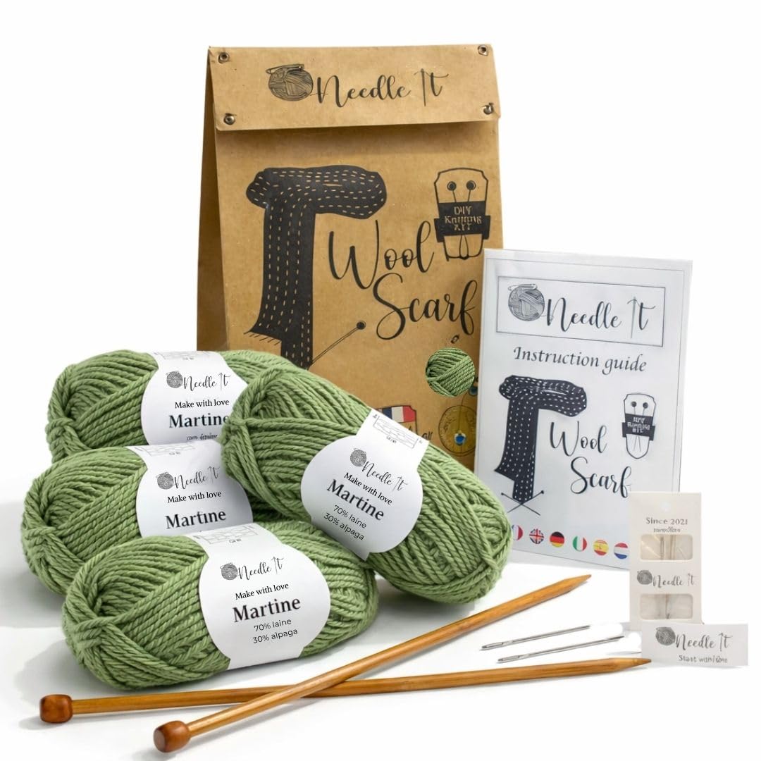 Needle It® - Komplettes Strickset für Anfänger mit Stricknadeln - Strickschal aus Wolle - Geschenkid
