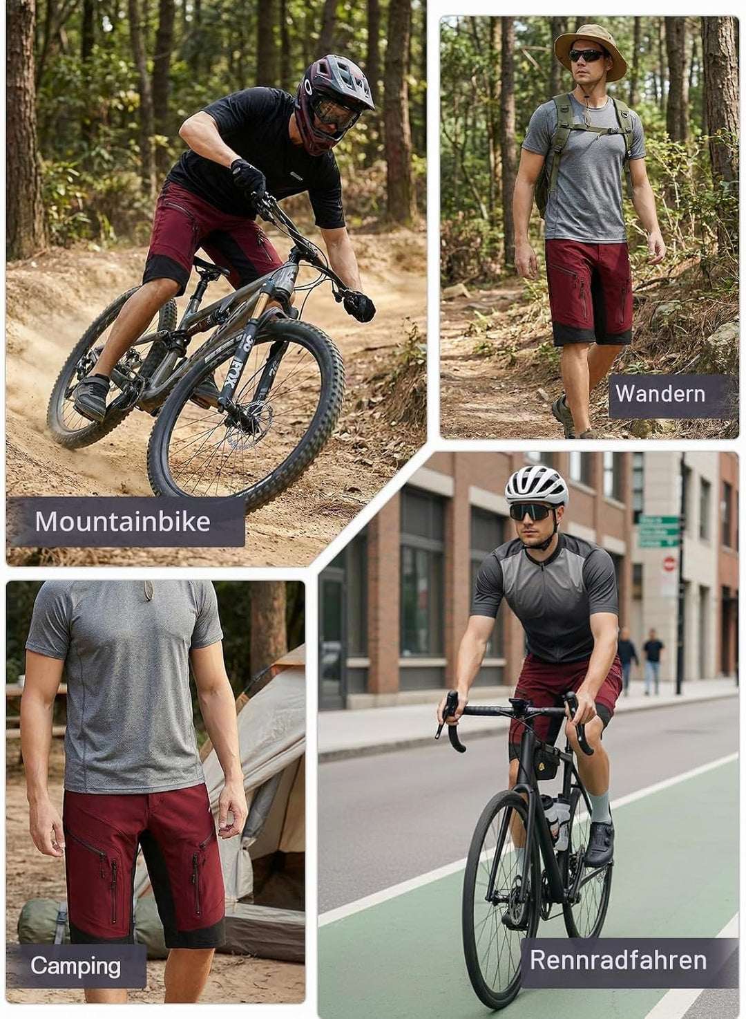 ARSUXEO Radhose Herren MTB Shorts Gepolstert Getrennte Unterhose Lose Fit Fahrradhose Wasserabweisen
