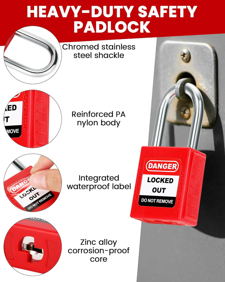 Lockout Vorhängeschloss Set, 10 Stück Watherproof Schloss mit Schlüsseln, 38mm Lockout Tagout Schlös