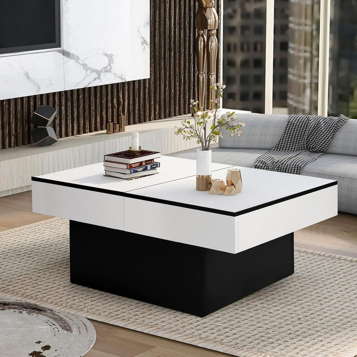 VOWNER Couchtisch, Moderner Couchtisch, Ausziehbarer Schreibtisch, Wohnzimmertisch mit 2 Stauräume,