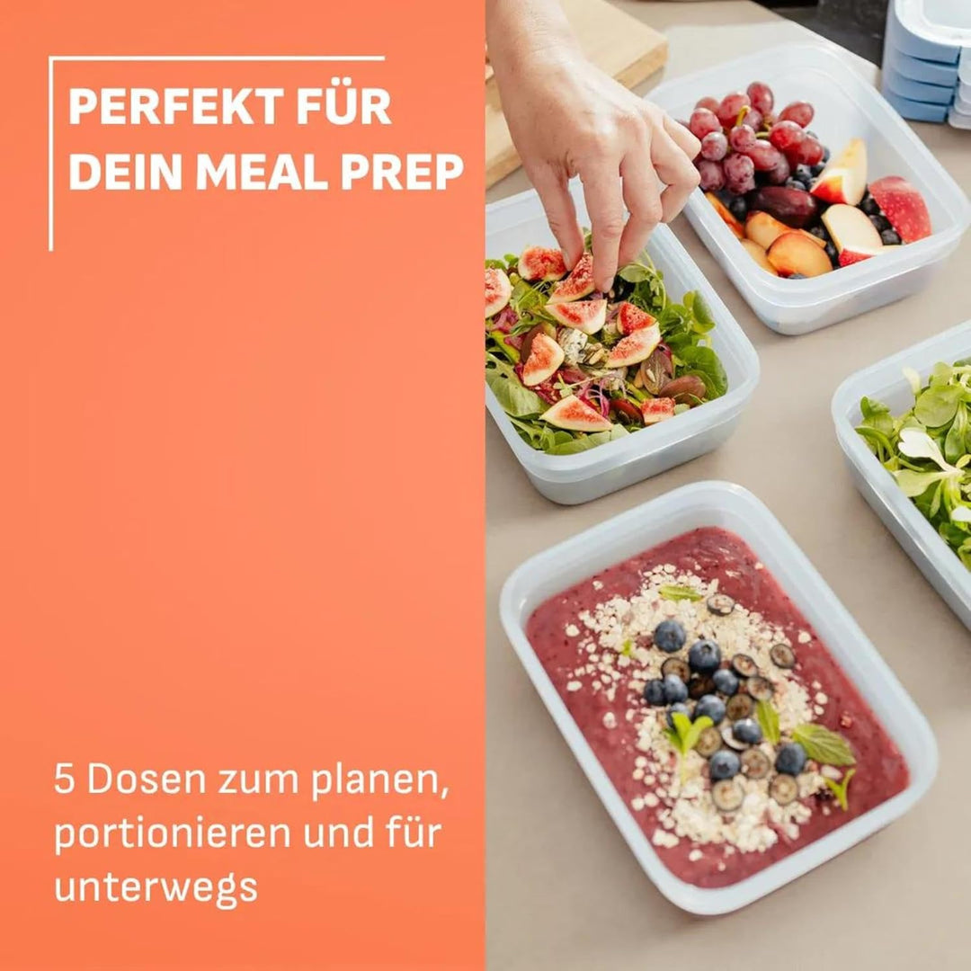 EMSA oneClick Frischhaltedosen, Meal Prep Set 5 x 1,2L, Lebensmittel 2 x länger frisch, 100% dicht,