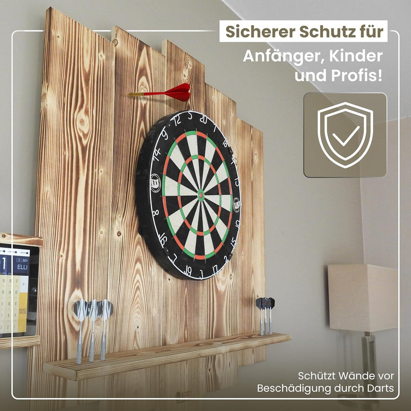 Wooden Dartboard Surround | Premium Dart-Wandschutz & Tablet-Halter (Optional) | Geflammter Burned L