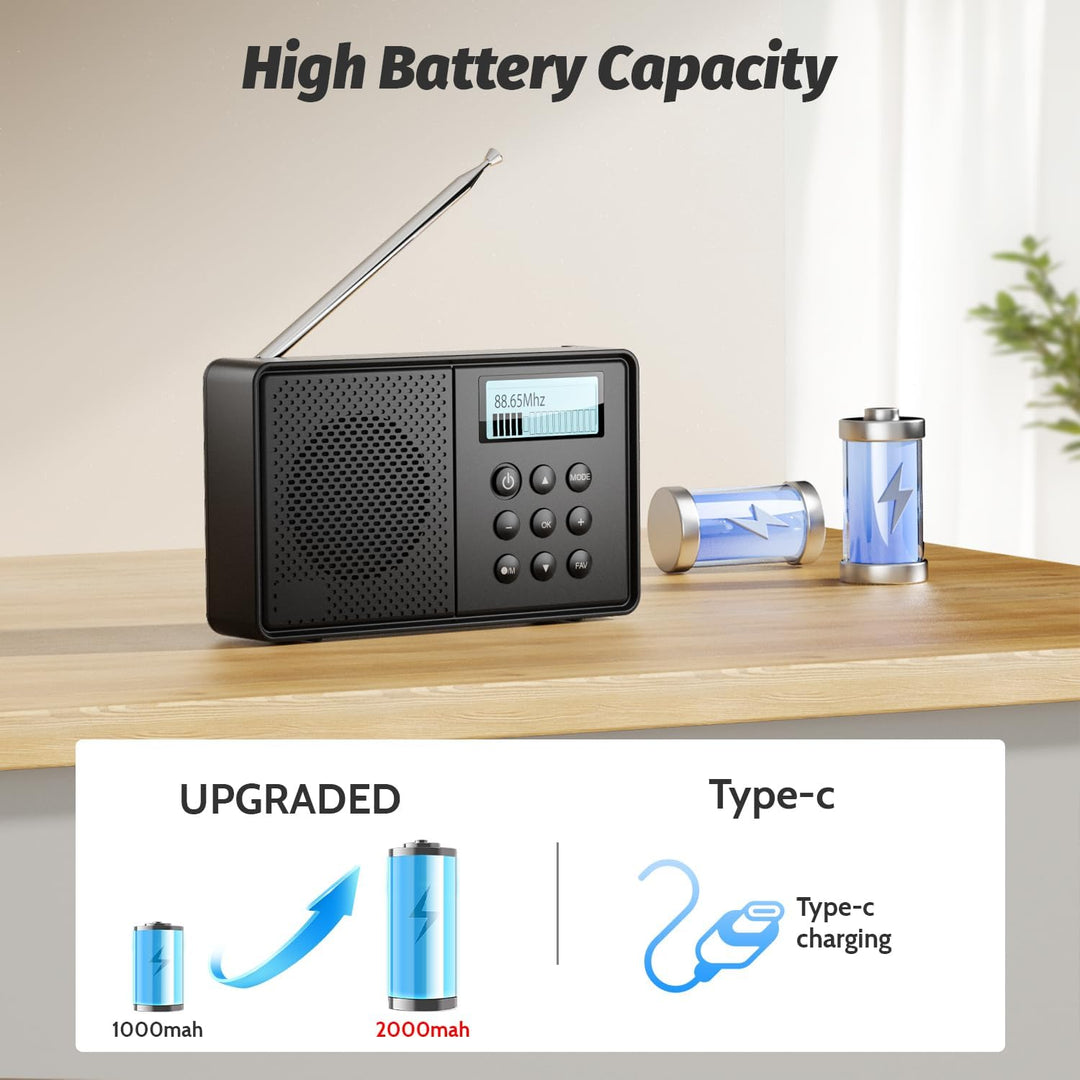 Arafuna DAB Plus Radio mit 40 Voreinstellungen, DAB Radio mit Bluetooth, 2200mAh Digitalradio, Dual