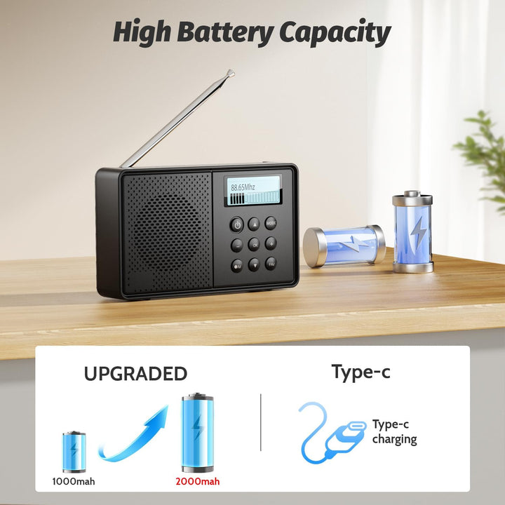 Arafuna DAB Plus Radio mit 40 Voreinstellungen, DAB Radio mit Bluetooth, 2200mAh Digitalradio, Dual