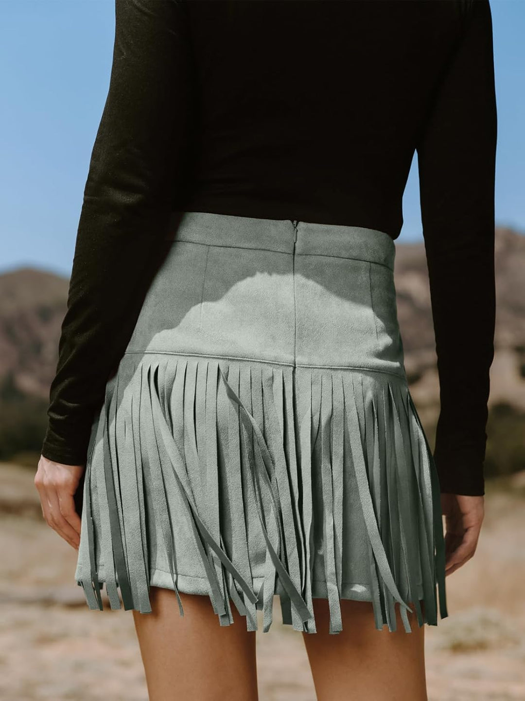 CUPSHE Damen Rock Herbst Winter Fransen Wildleder Rock, High Waist Western Outfit Minirock Mini Skir