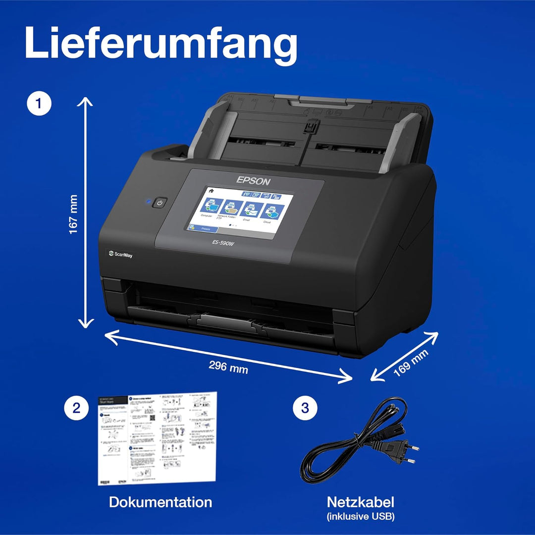 Epson Workforce ES-590W WLAN Dokumentenscanner | 45 S./Min. / 90 ipm | 100 Blatt automatischer Dokum