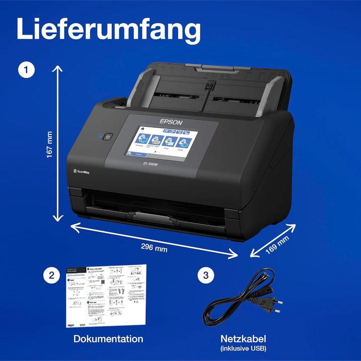 Epson Workforce ES-590W WLAN Dokumentenscanner | 45 S./Min. / 90 ipm | 100 Blatt automatischer Dokum
