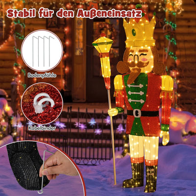 COSTWAY Weihnachten Nussknacker Figur gross, beleuchtete Weihnachtsdeko XXL, 180 cm Nussknackerkönig