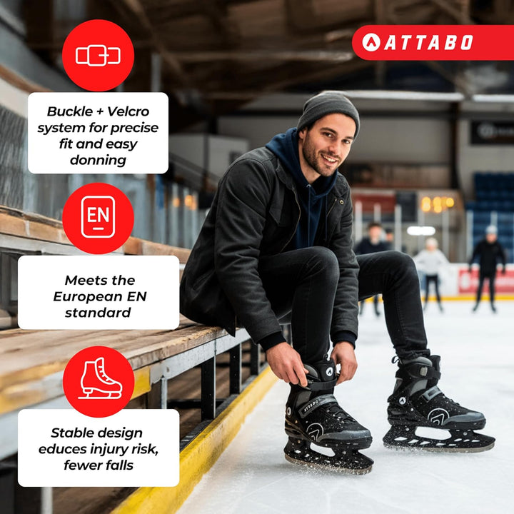 ATTABO Freizeit Schlittschuhe Herren Tore Schwarz Grösse 41-45 EU Anfänger Schlittschuhe Schnalle un