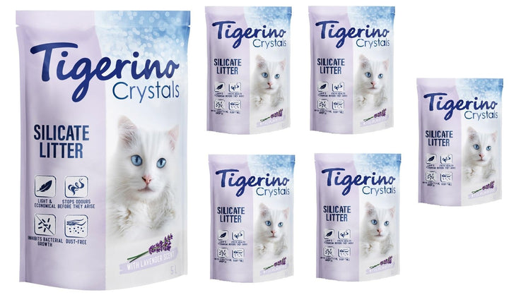 Tigerino Crystals Katzenstreu | Lavendelduft | 6 x 5 Liter Silikatstreu