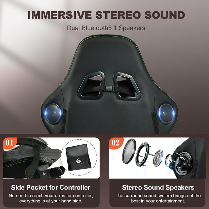 GTPLAYER Gaming Stuhl, Ergonomischer Gaming Sessel Schreibtischstuhl PC Gamer Racing Stuhl mit Fusss