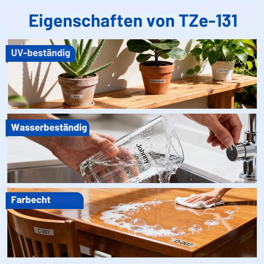Markurlife 6-Pack Ersatz für Brother P-Touch Bänder TZe-131 12mm Schwarz auf Klar Laminierte Kompati