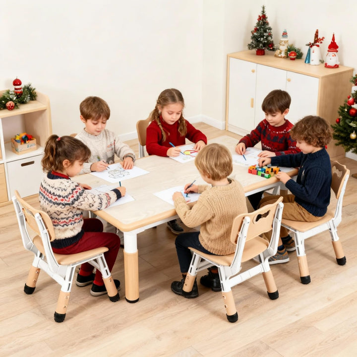 Clevich Kindertisch mit 6 Stühlen,Kinder Tisch Stuhl Set für Kindergarten und Kinderzimmer,Kindertis
