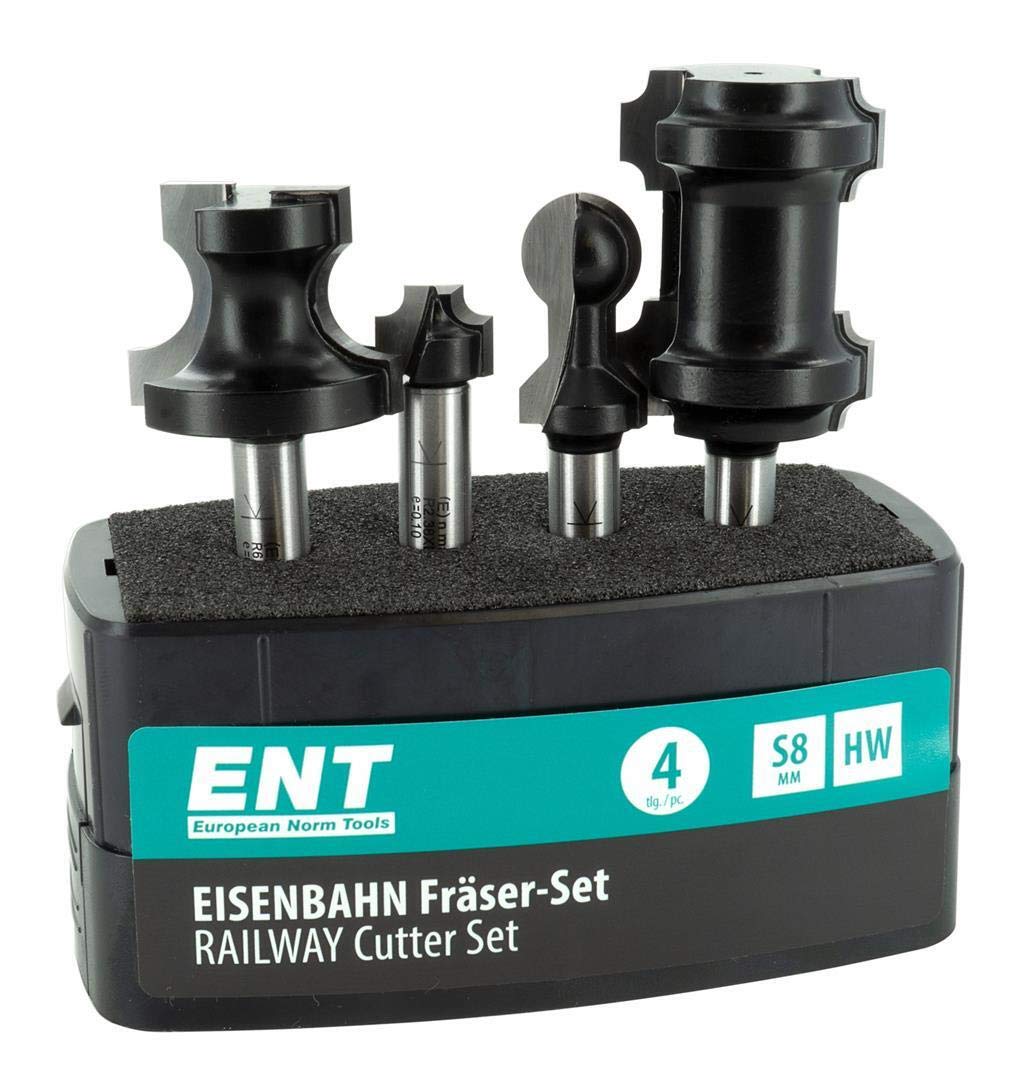 ENT 09050 4-tlg. Eisenbahn-Fräser-Set zum Fräsen von Holzschienen, HW, Schaft (S) 8 mm
