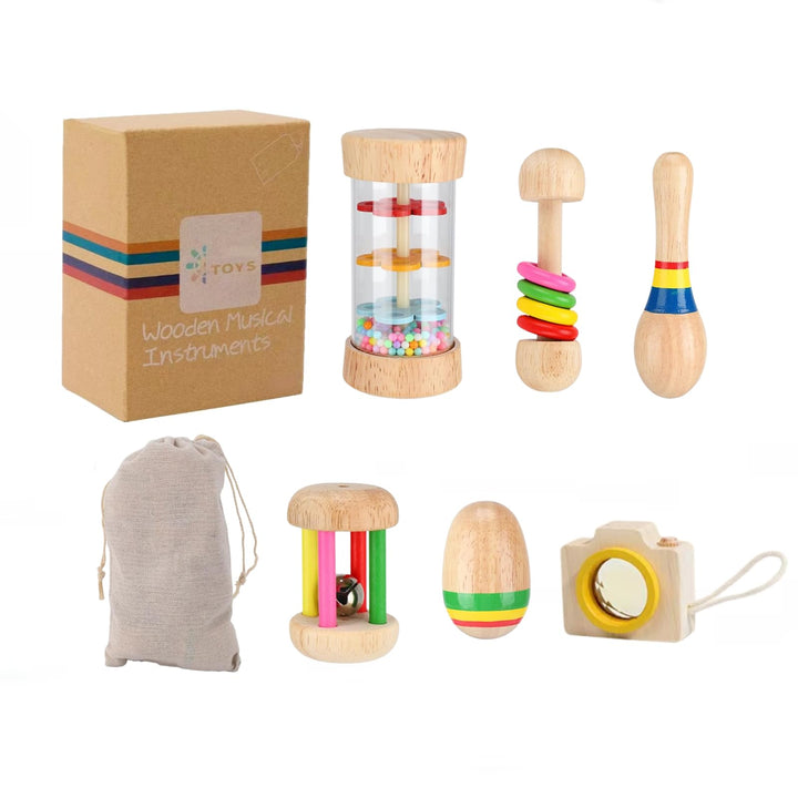 Rassel-Spielset für Kinder von 3-8 Jahren | Montessori-inspirierter Regenstab, Maracas, Kaleidoskop