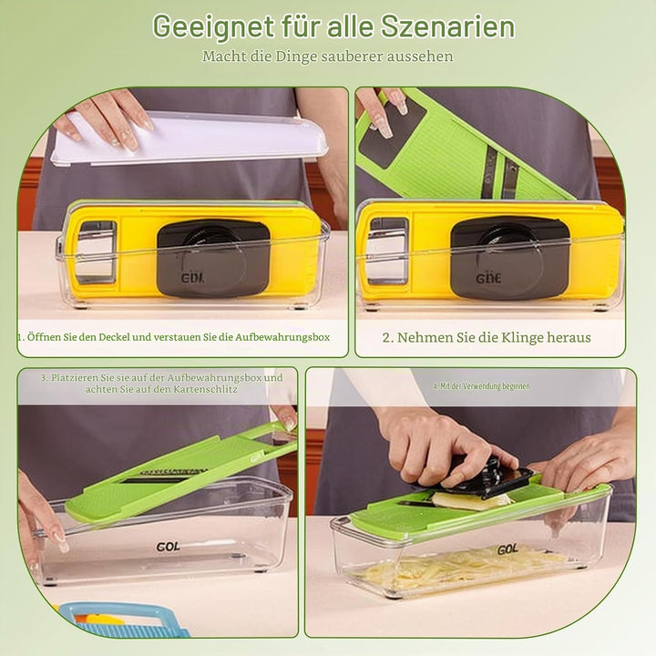 Gemüseschneider 4 in 1, Reibe für gemüse mit Behälter, Robust und langlebig zwiebel kartoffel karott