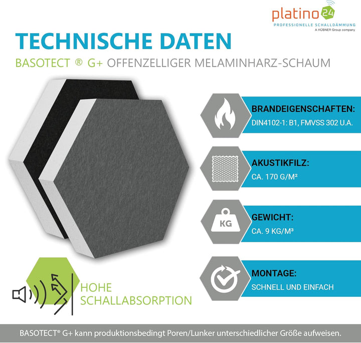 platino24 Schallabsorber COLORE aus Basotec G+ I Akustikpaneele mit Akustikfilz I 3D Wand-Paneele mi