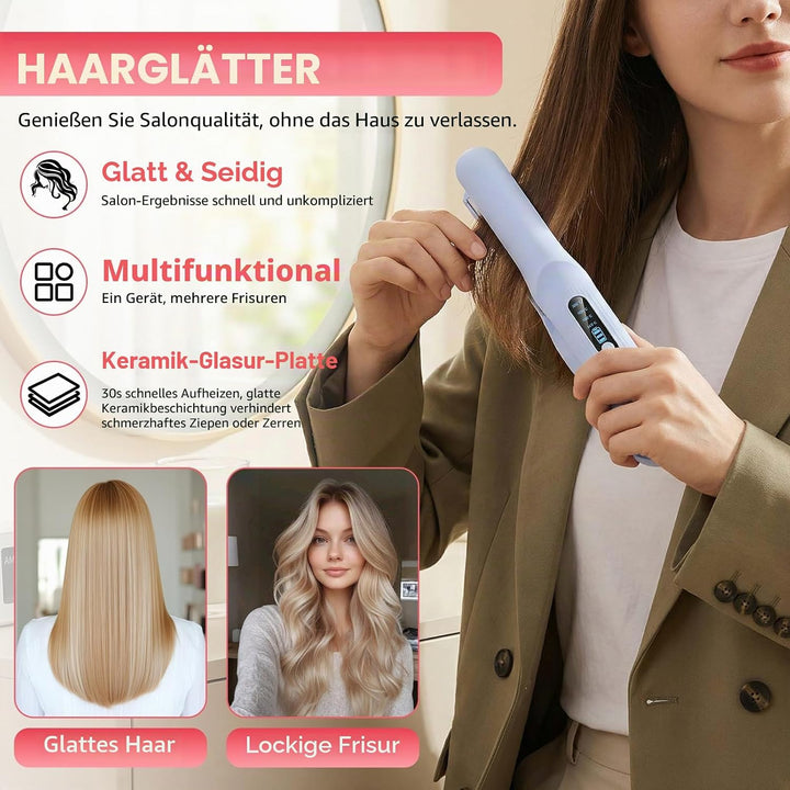 Glätteisen Kabellos 2 in 1 Glätten &amp; Locken, USB Haarglätter mit 4000mAh Akku, 4 Temperaturstufen (1