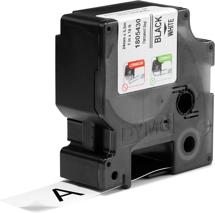 DYMO Rhino-Industrie-Vinyletiketten | 24 mm x 5,5 m | schwarzer Druck auf weissem Untergrund | selbs