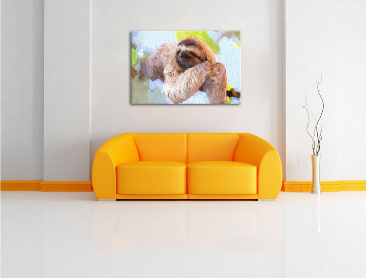 Pixxprint Faultier hängt von AST als Leinwandbild/Grösse: 100x70 cm/Wandbild/Kunstdruck/fertig bespa