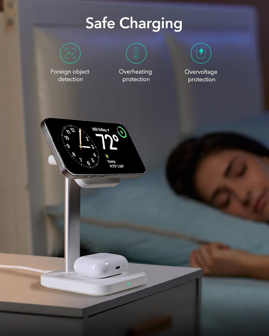 ESR 2 in 1 Ladestation Apple Watch und iPhone, Magsafe Ladestation für iPhone 17/16/15/14/13/12, App