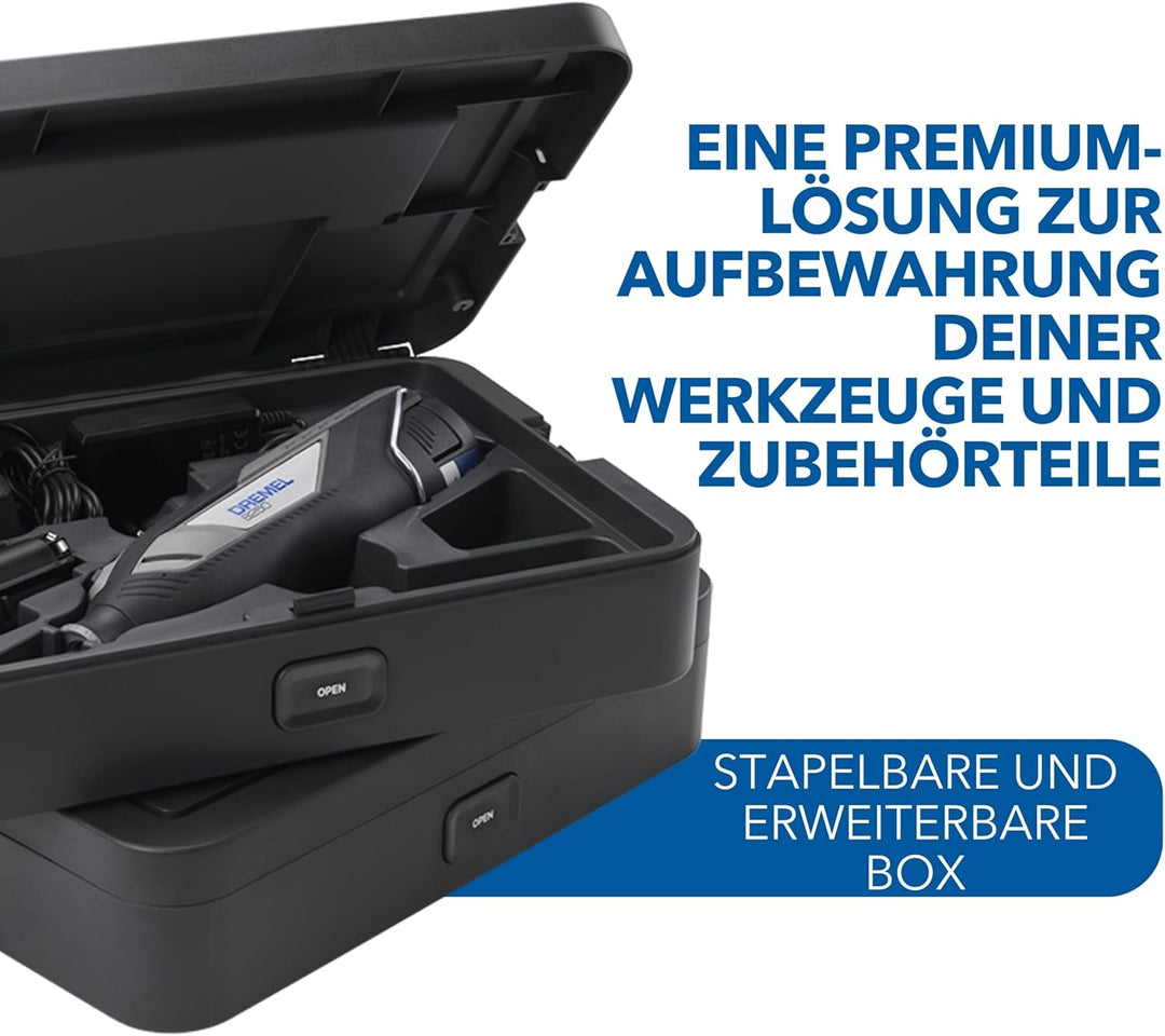 Dremel Box zur Werkzeugaufbewahrung mit 6 Trennwänden und Zubehörhalter, individuell anpassbarer Org