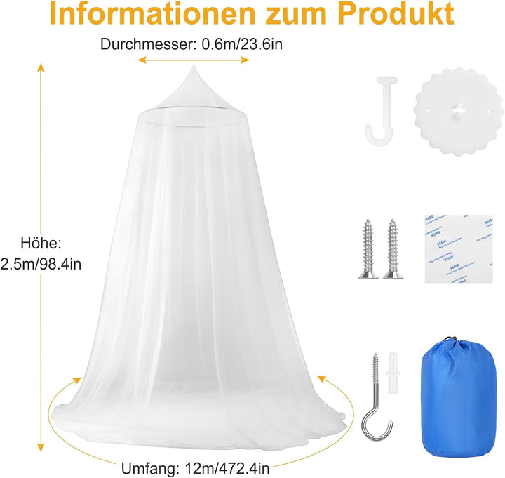 VEVOQIM Moskitonetz Bett für Doppelbett Einzelbett, Grosses Moskitonetz Reise Betthimmel Mückennetz
