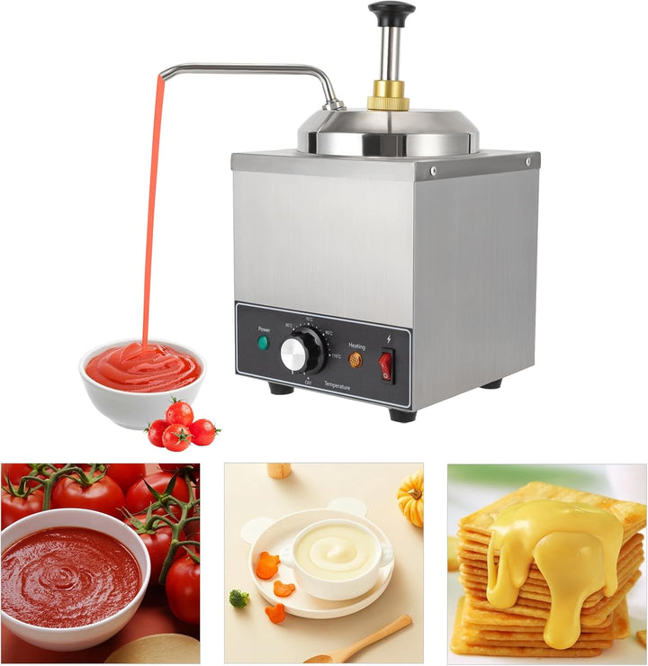 2L Edelstahl Sossenspender, 650W Sossenwärmer Elektrisch mit Pumpe, Gewerblicher Schokoladenwärmer,